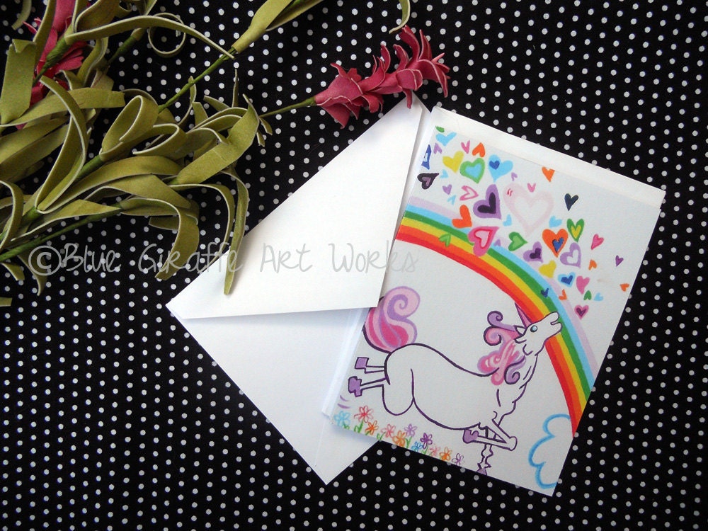 Stationery Set of 5 Folded Cards with Envelopes- ((Unicorn Love))