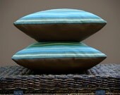 16 inch Teal Stripe THROW PILLOW - Cream Olive Turquoise Stripe - Chocolate Brown by JillianReneDecor Home Decor Gift (Ready to Ship)
