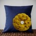 Mustard Yellow Felt Flower Navy Blue Linen 16" PILLOW COVER by JillianReneDecor Ceramic Button Detail Spring Home Decor Bedding Sofa Accent