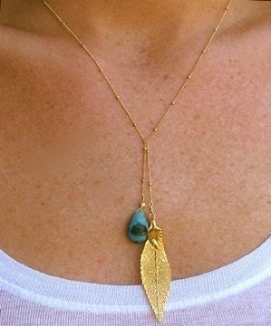 Gold and Turquoise Leaf Necklace