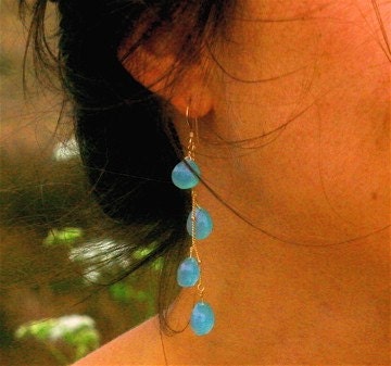 Aqua Blue Chalcedony Dangle Earrings