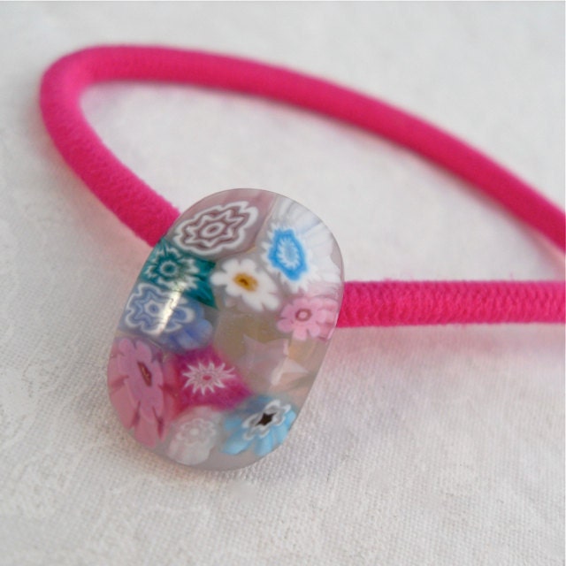 Ponytail Holder Millefiori Fused Glass Minnesota Artisan Handmade Hair Accessory Candied Garden