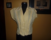 Pretty Vintage Yellow Blouse with Lace Trim