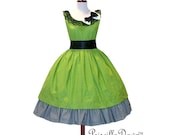 Custom in Your Size Sweet Green Polkadotted Rockabilly Dress with Underskirt