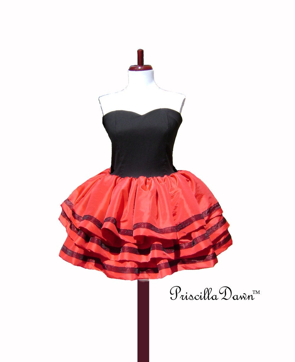Strawberry Ruffle Party Red Prom Dress custom in your Size Full Layered Skirt