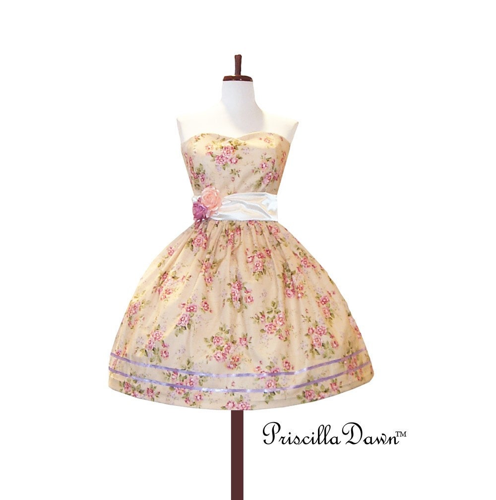 Custom In Your Size Floral Teaparty Dress Summer Prom Womens full skirt dress 1950s style