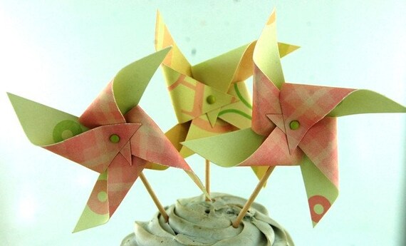 Baby Girl Pastel Pinks 12 Pinwheel Cupcake Toppers Il_570xn
