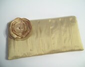Medium Pleated wristlet in silk dupioni w/Poppy -  ( Monogram available) Bridesmaid clutches-gifts-bags-purses-wedding party