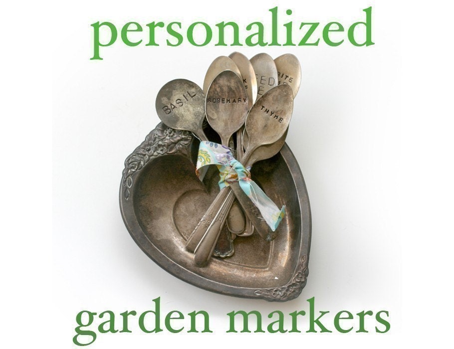 Personalized Vintage Silverware Garden Marker Stamped Plant Stake