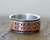 Latitude Longitude Wedding Ring Mixed Metal Band