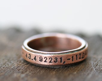 Latitude Longitude Copper Band Ring