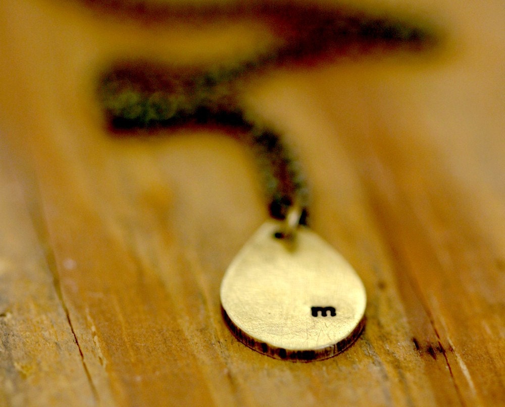 Teardrop Brass Necklace with custom initial (E0262)