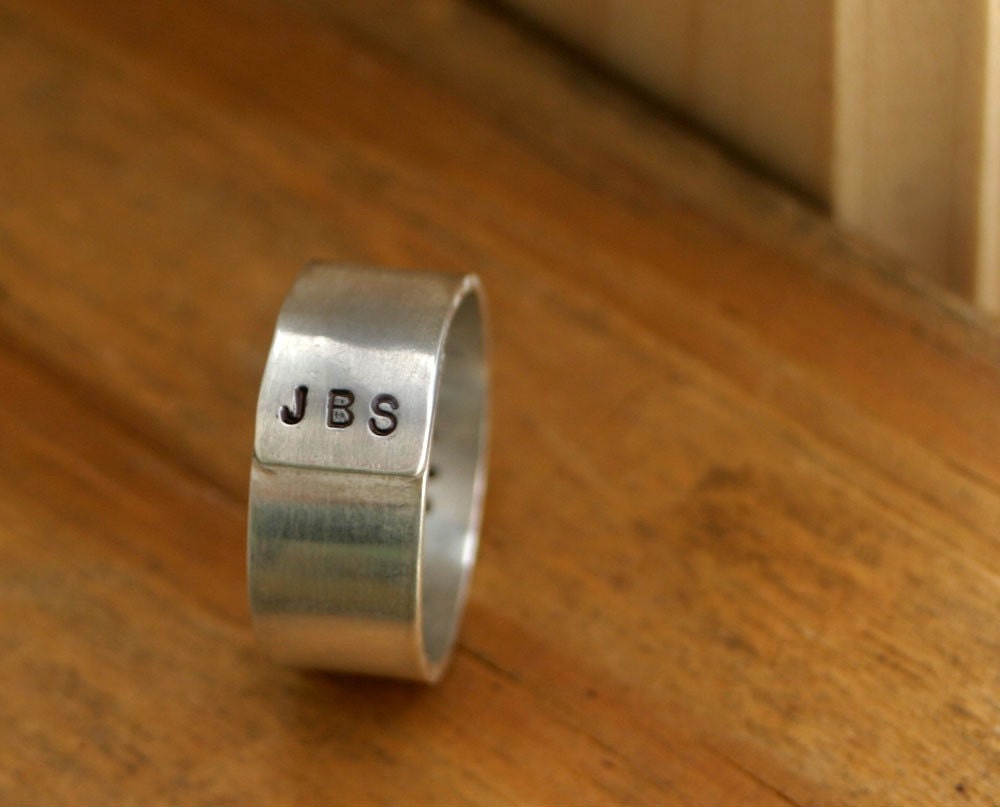 Personalized Initials Sterling Silver Band Ring Mens