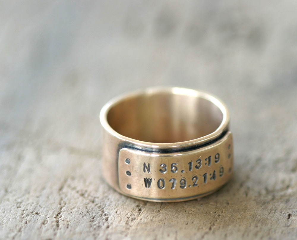 14k Gold Latitude Longitude Personalized Wedding Ring