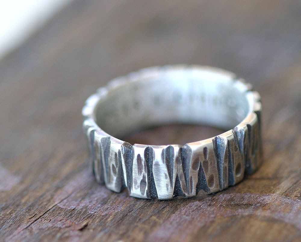 Men's tree bark wedding ring 14k gold