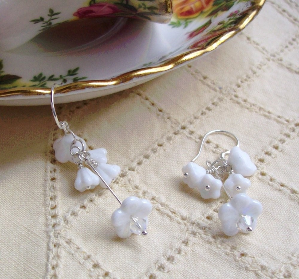 Silver and white cluster earrings-Bridal bouquet