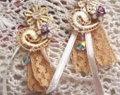Earrings..vintage lace..ribbon.Silver..flowers and crystals