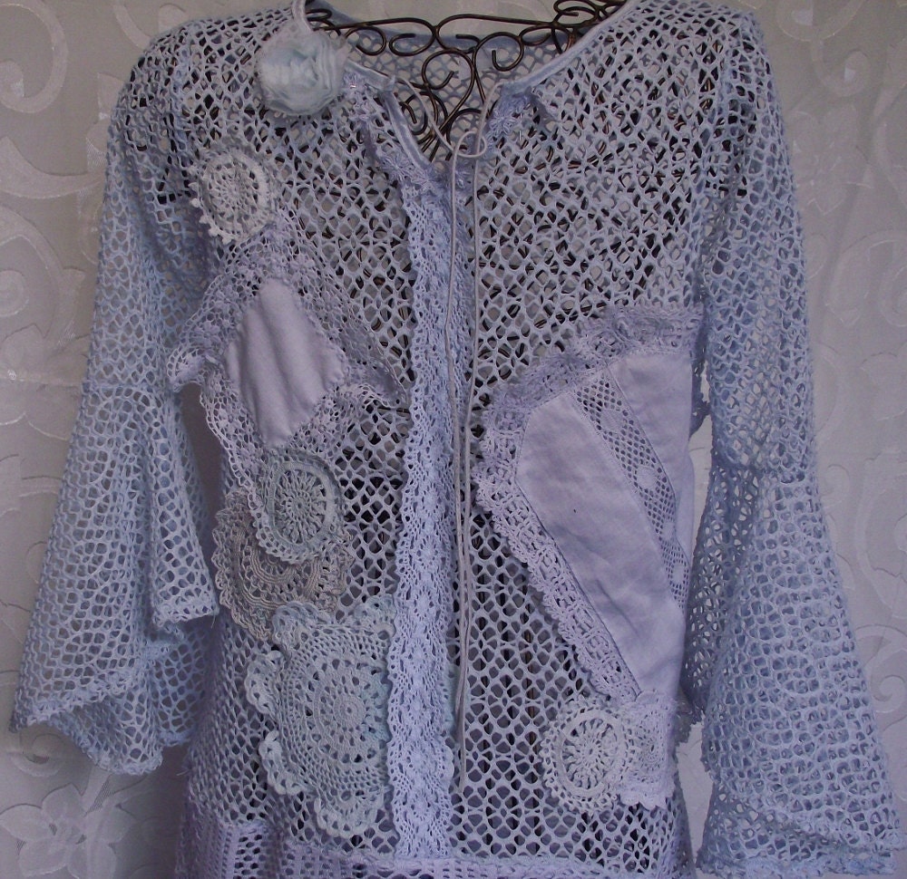 Crochet lace blue fairy hem dress alternate wedding bridal boho gypsy