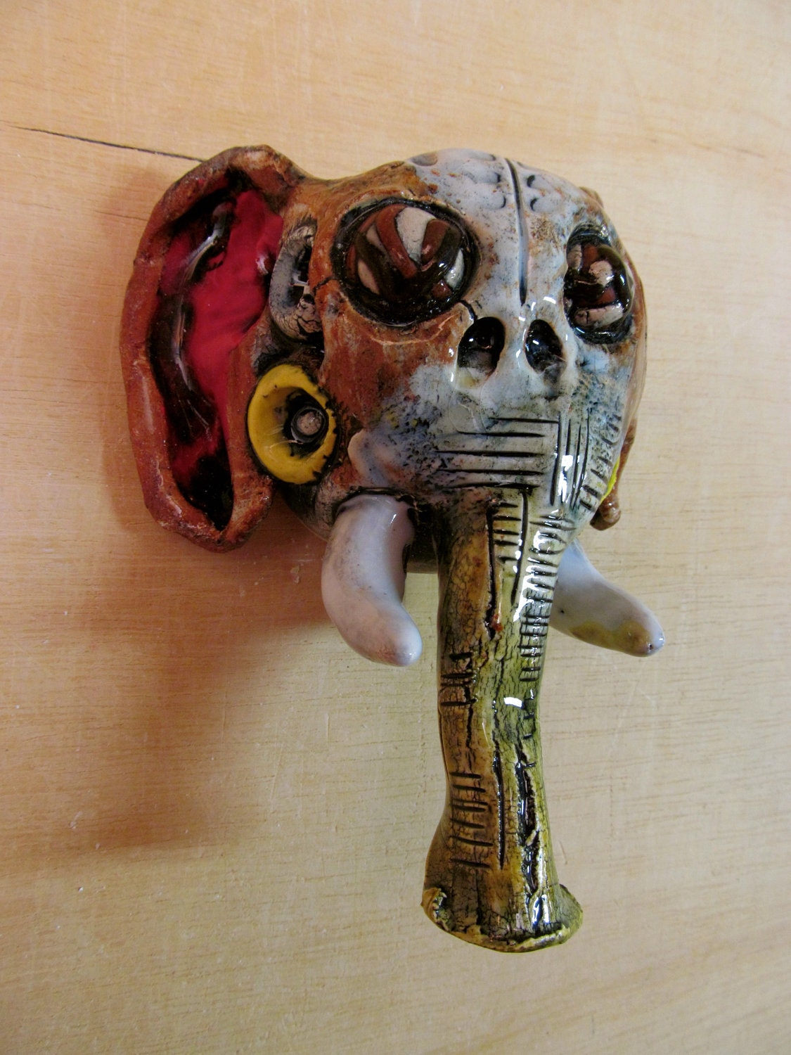 Elephant Sculpture, zombie elephant, original art, ceramic head, mask