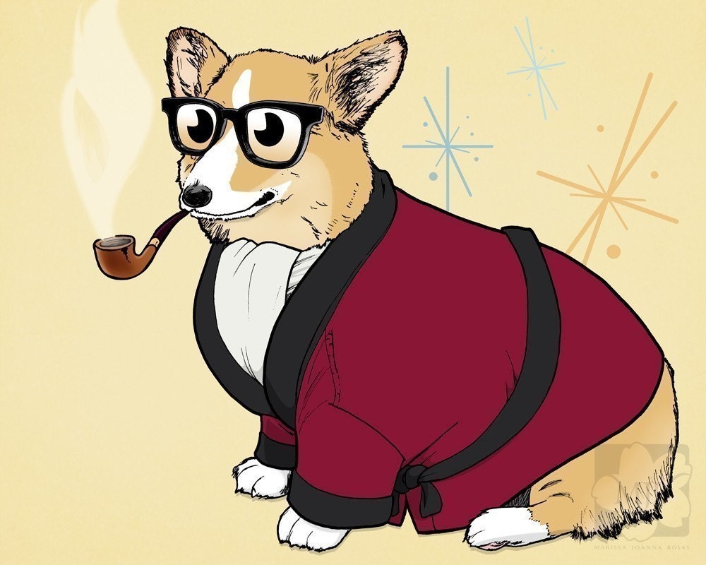 1950s Retro Welsh Corgi 8x10 Giclee Illustration Print - Bob Corgman Knows Best