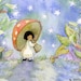 Periwinkle Sky, Whimsical print of a sweet child with umbrella 8 X 8 print giclee