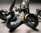 Black Spotted Glass Octopus Sculpture with Realistic Eyes