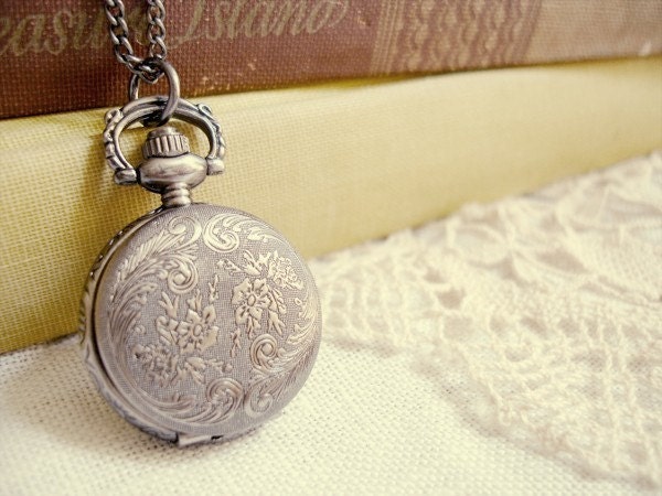keeping time - a antique pewter pocket watch necklace.