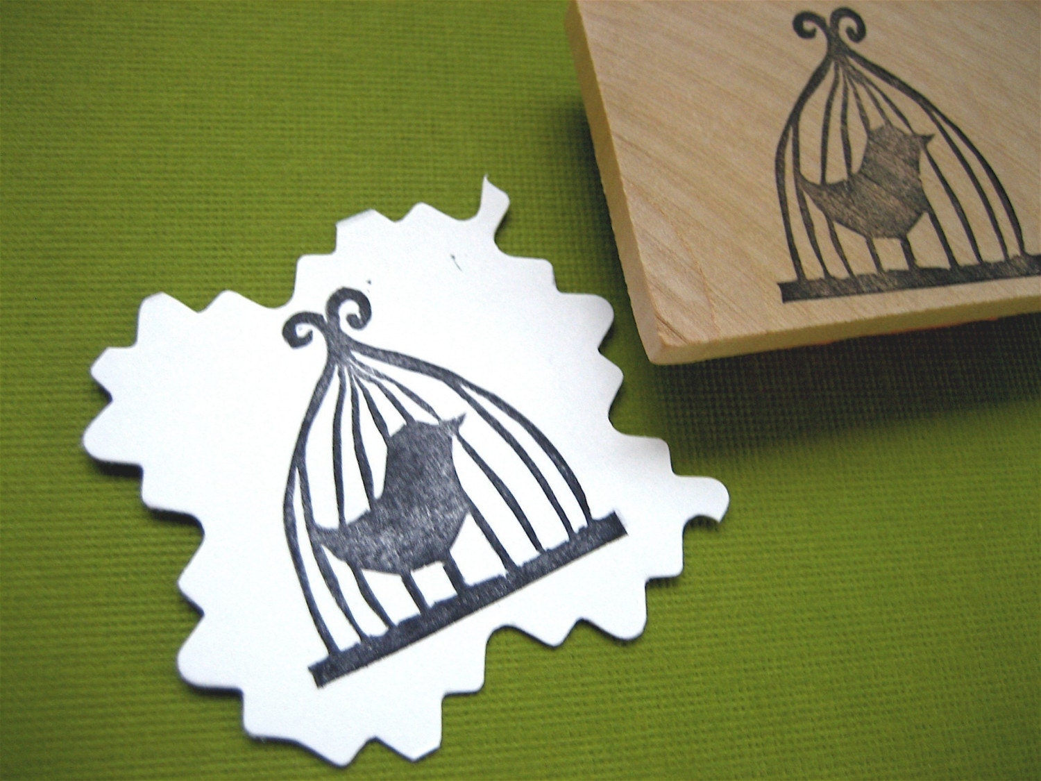 Bird Cage Hand Carved Rubber Stamp, Featured in Midwest Living