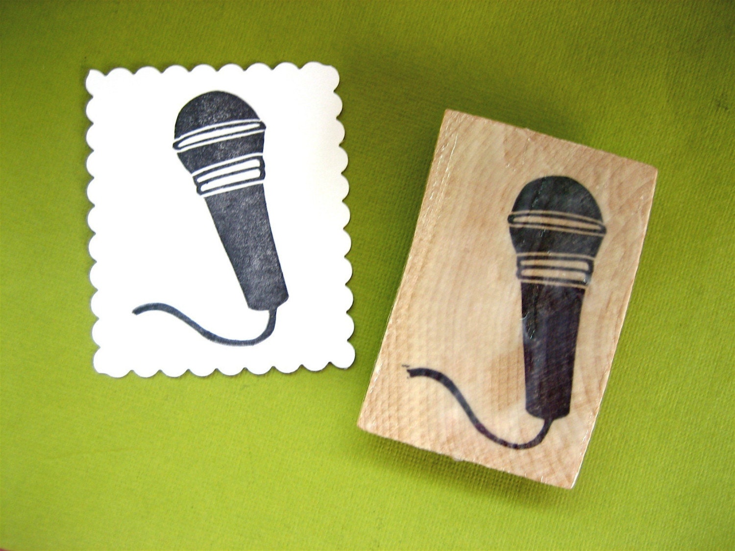 Microphone Rubber Stamp Hand Carved