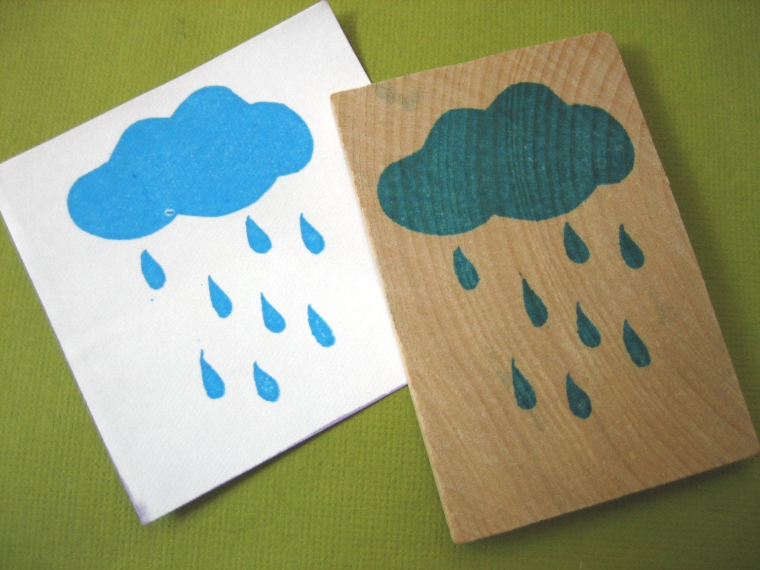 Rain Cloud Hand Carved Rubber Stamp