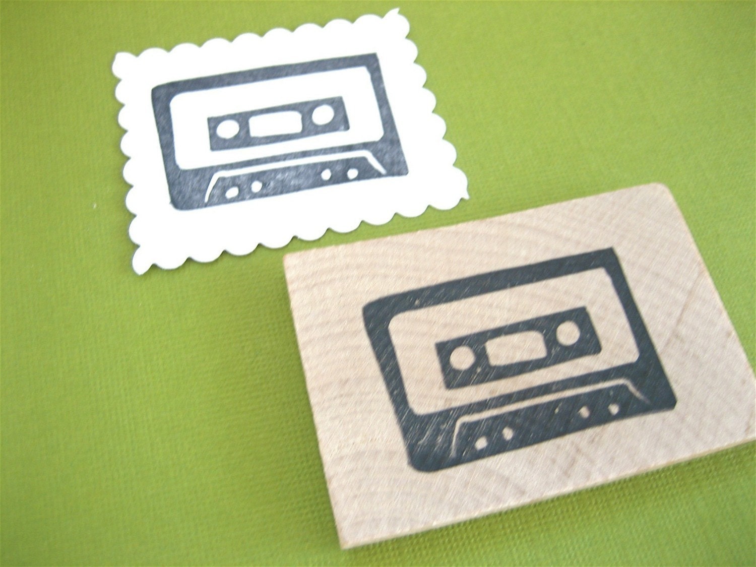 Hand Carved Cassette Tape Rubber Stamp