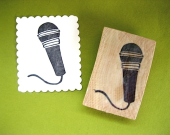 Microphone Rubber Stamp Hand Carved