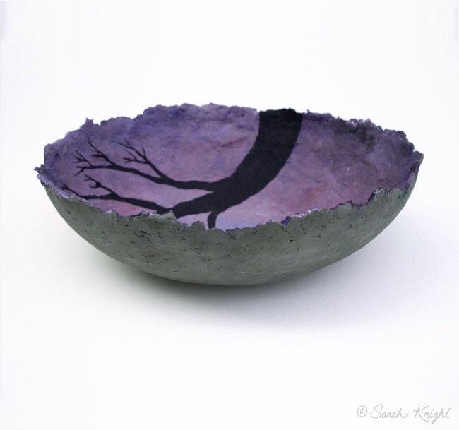 orchid evening, decorative landscape handmade paper bowl, large size