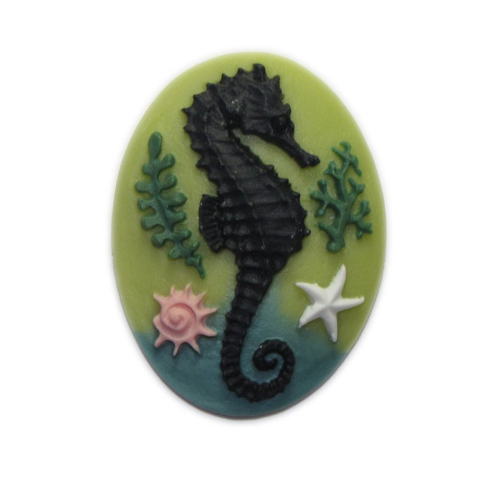 40x30mm Resin Cameo - Colorful Seahorse Cameos - 2 pcs