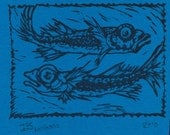 Ugly Fish T-Shirt Hand Printed Linocut Original Art Large