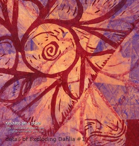 Exploding Dahlia  Monoprint ongoing series using gelatin plate and relief linocut