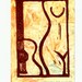Classical Guitar and Nude original relief linocut and gelatin print aceo 12022401