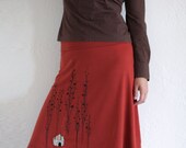 Women Burnt Orange Knee Length A-line Elastic Waistband Skirt - Surrounded by big trees - size Small