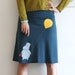 Womens Fashion - Handmade Applique Skirt . Teal Blue Knee Length A line Skirt - Happy hippopotamos-size XL