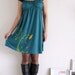 Handmade Teal Green knee length maternity nursing jersey dress-The dancing bird and the falling leaves-size Large