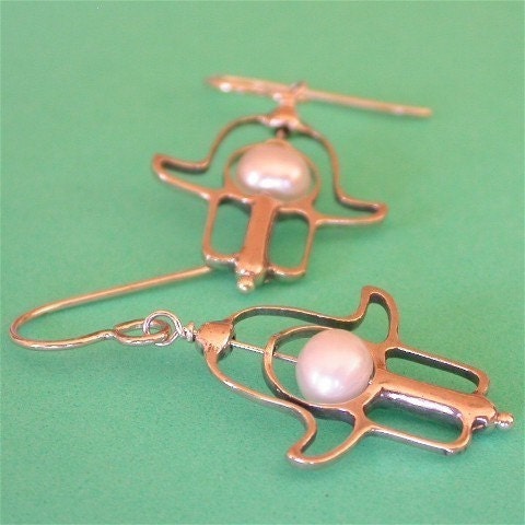 Judaica Sterling Silver Hamsa and Pearl Evil Eye Earrings