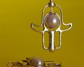 Hamsa and Pearl Evil Eye Amulet Earrings