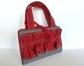 Kids Coloring on the Go Bag- charcoal with red ruffle - gatheredandsown