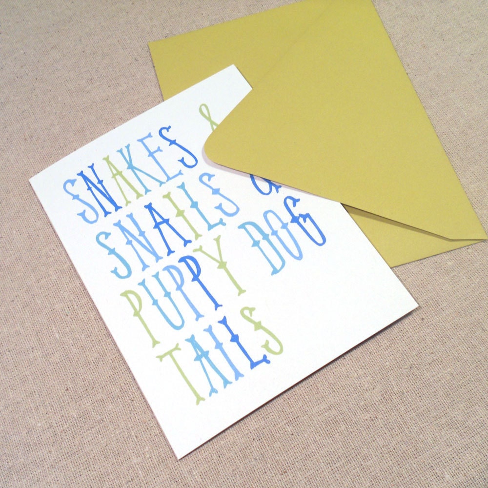New Baby Boy, Snakes, Snails and Puppy Dog Tails  - Illustrated Greeting Card - Single