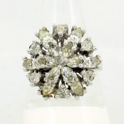 Vintage Rhinestone Cluster Cocktail Ring, Adjustable