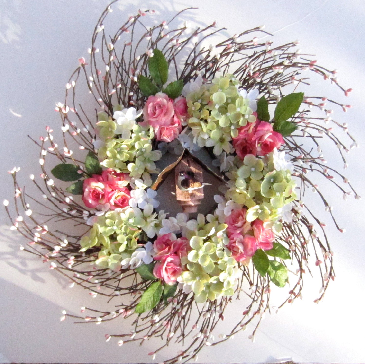 Silk Floral Wreath pink - Spring Summer - door wreath - front door wreath
