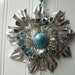 Tart Tin ornament upcycled vintage handmade altered art Folk art Aqua Tinsel Heart Star Snowflake Flower