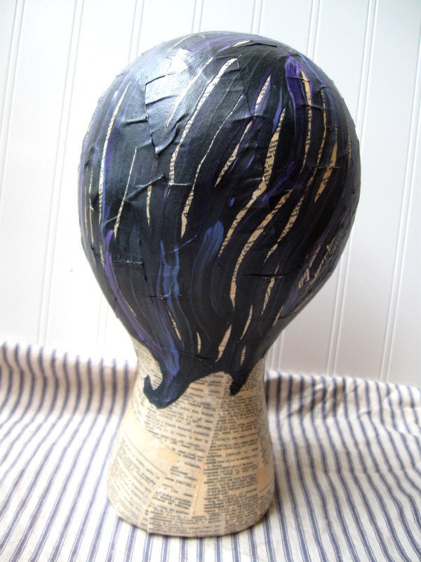 Mannequin Head mixed media Collage and handpainted French to English dictionary text Altered art Folk art