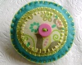 Layered Circles Felt Flower Brooch Pin in Turquoise