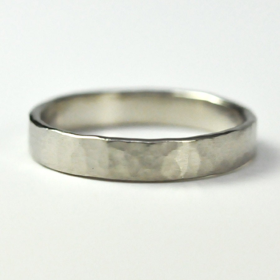 14K Palladium White Gold 4mm Wedding Band, Hammered Texture, Matte ...